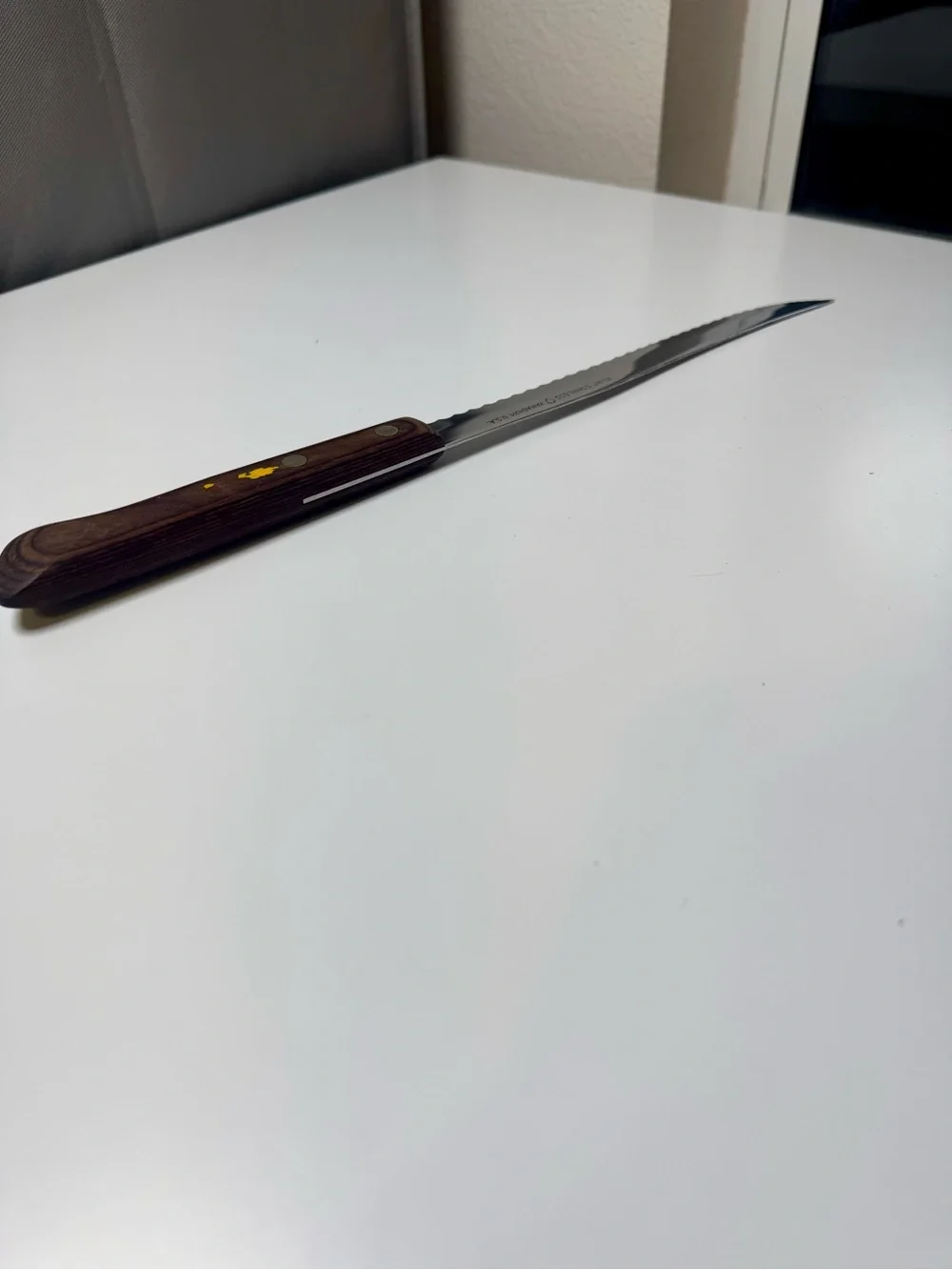 Wood Handle Serrated Bread Knife - Brown and Silver